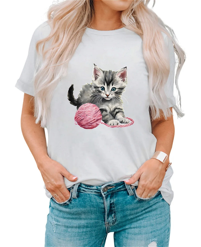 Earkoha Graphic T Shirts for Women Summer Casual Halloween Printed Tee Cotton Tops Loose Fit