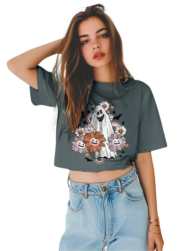 Earkoha Graphic T Shirts for Women Summer Casual Halloween Printed Tee Cotton Tops Loose Fit