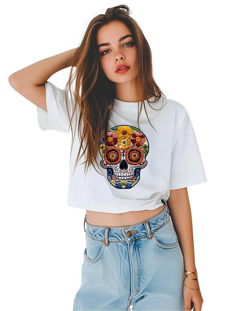 Earkoha Graphic T Shirts for Women Summer Casual Halloween Printed Tee Cotton Tops Loose Fit