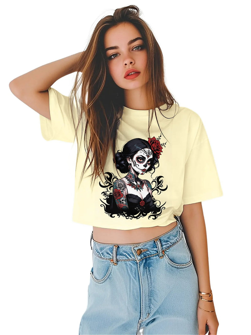 Earkoha Graphic T Shirts for Women Summer Casual Halloween Printed Tee Cotton Tops Loose Fit