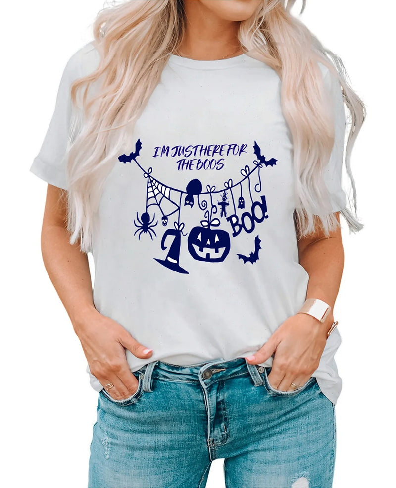 Earkoha Graphic T Shirts for Women Summer Casual Halloween Printed Tee Cotton Tops Loose Fit