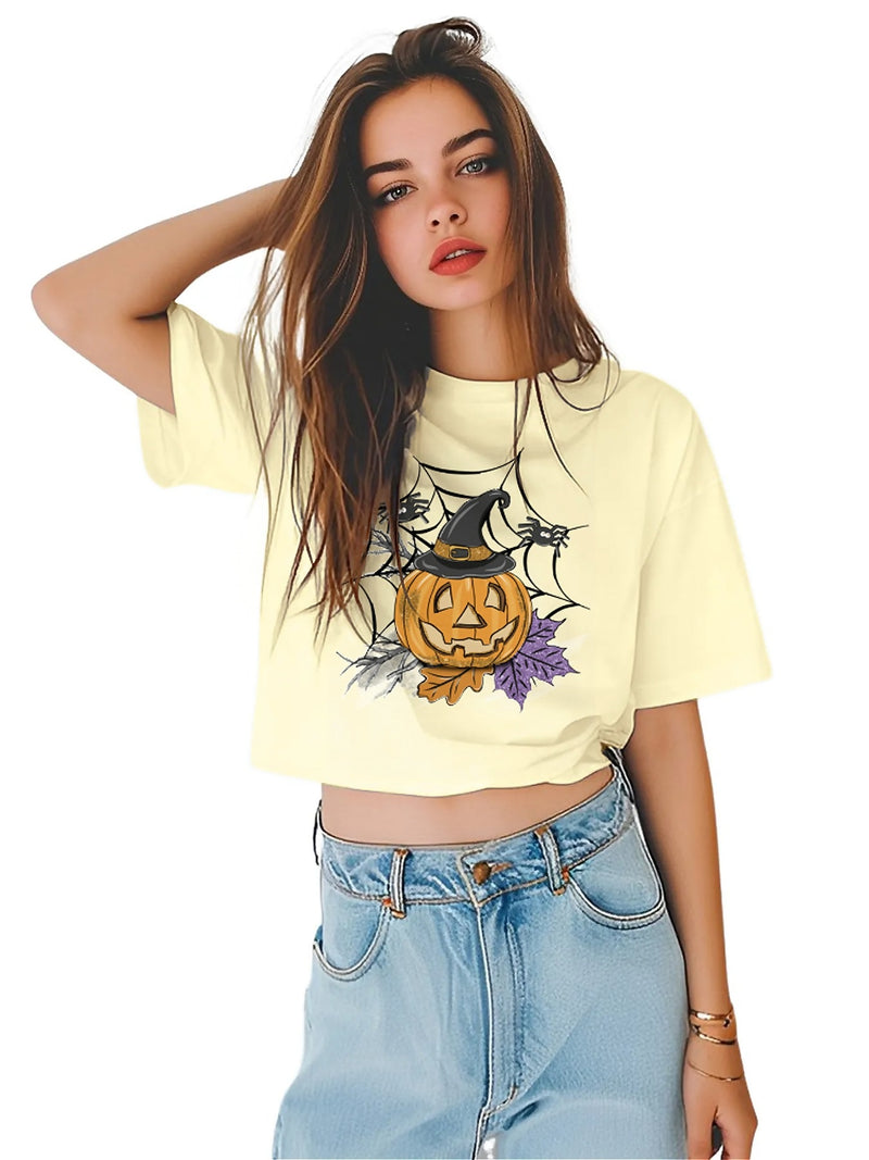 Earkoha Graphic T Shirts for Women Summer Casual Halloween Printed Tee Cotton Tops Loose Fit