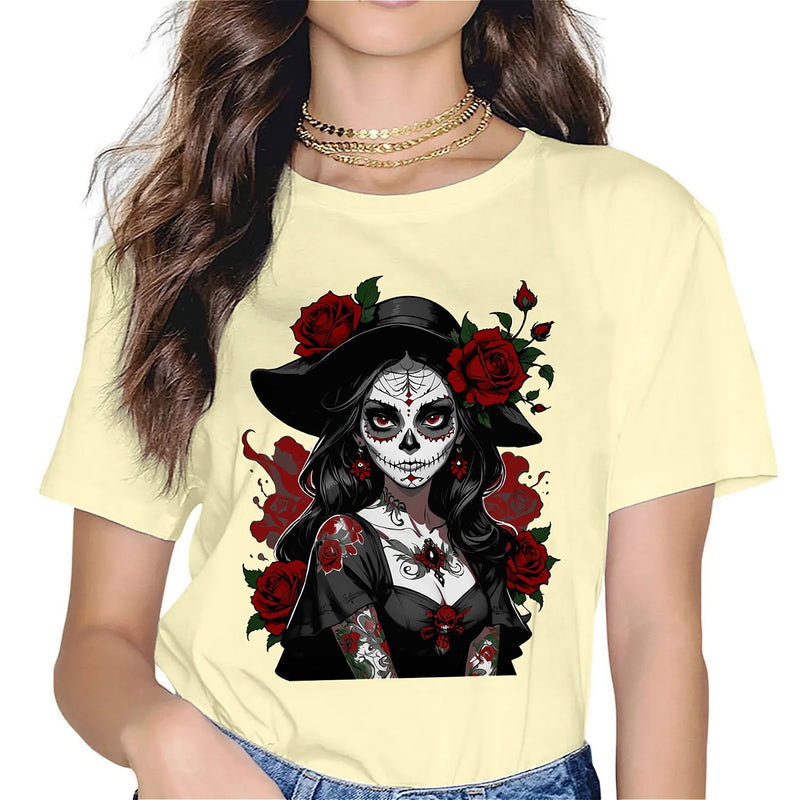 Earkoha Graphic T Shirts for Women Summer Casual Halloween Printed Tee Cotton Tops Loose Fit