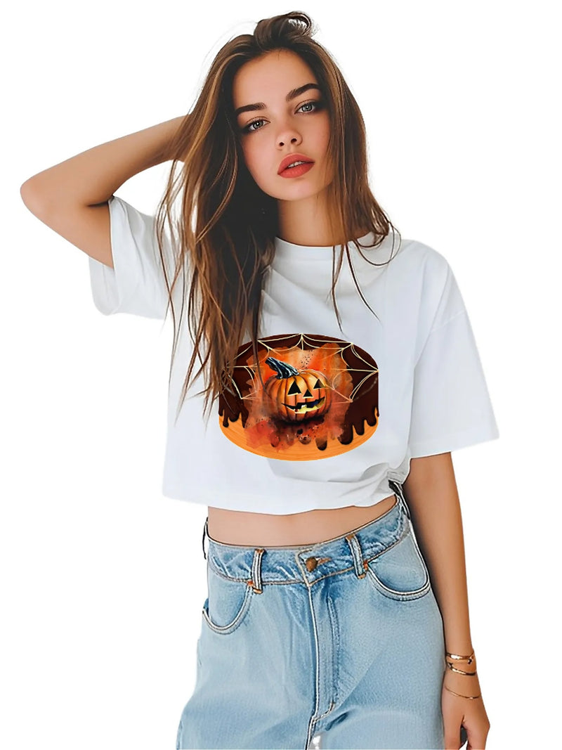 Earkoha Graphic T Shirts for Women Summer Casual Halloween Printed Tee Cotton Tops Loose Fit