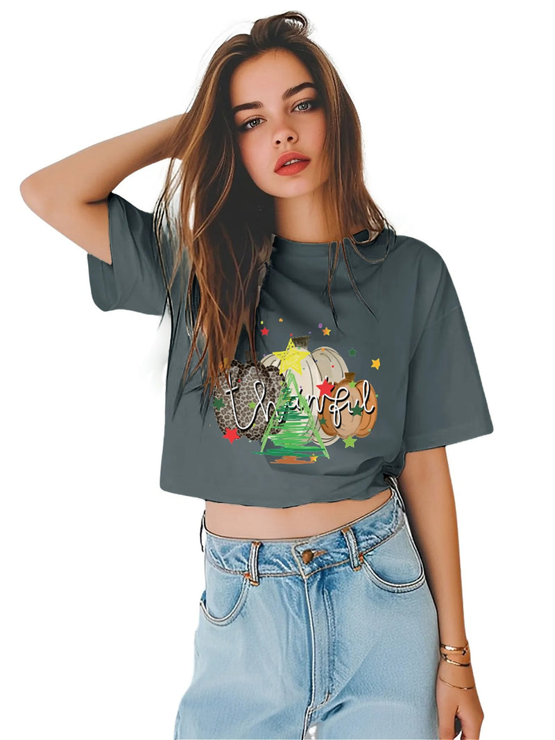 Earkoha Graphic T Shirts for Women Summer Casual Halloween Printed Tee Cotton Tops Loose Fit