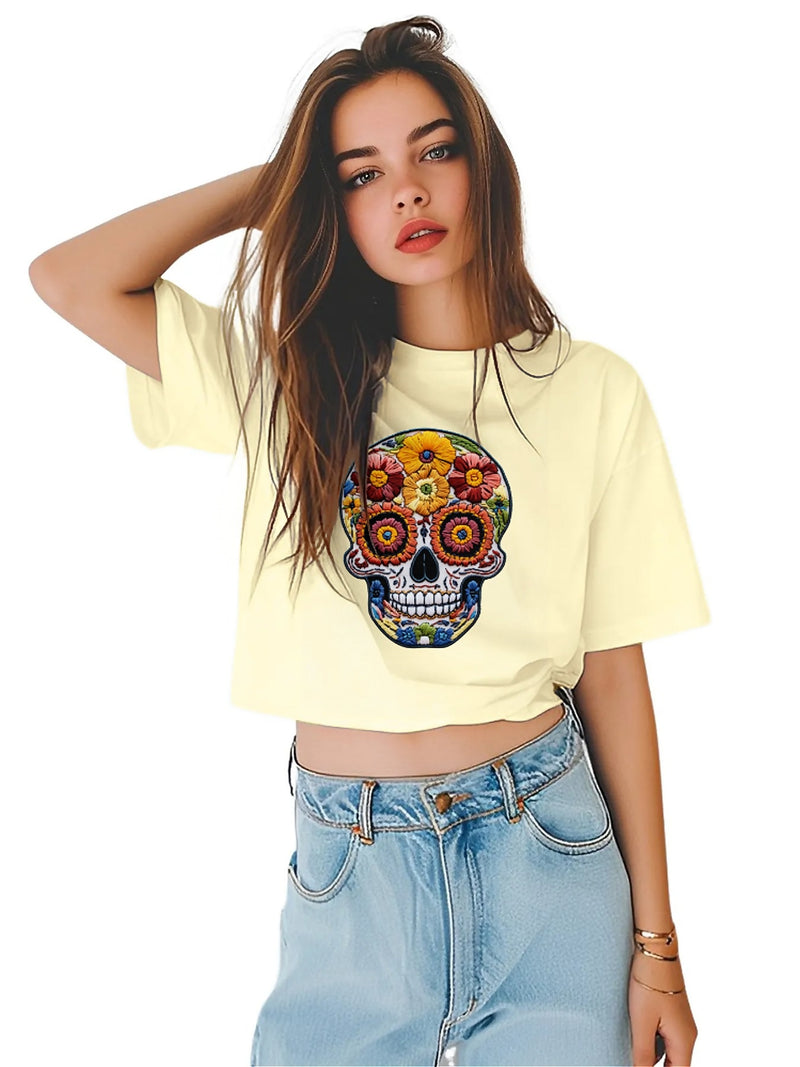 Earkoha Graphic T Shirts for Women Summer Casual Halloween Printed Tee Cotton Tops Loose Fit