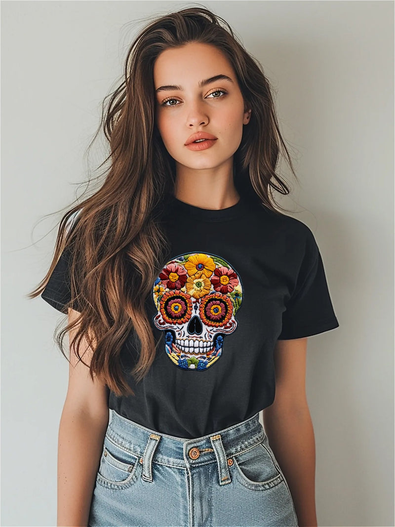 Earkoha Graphic T Shirts for Women Summer Casual Halloween Printed Tee Cotton Tops Loose Fit