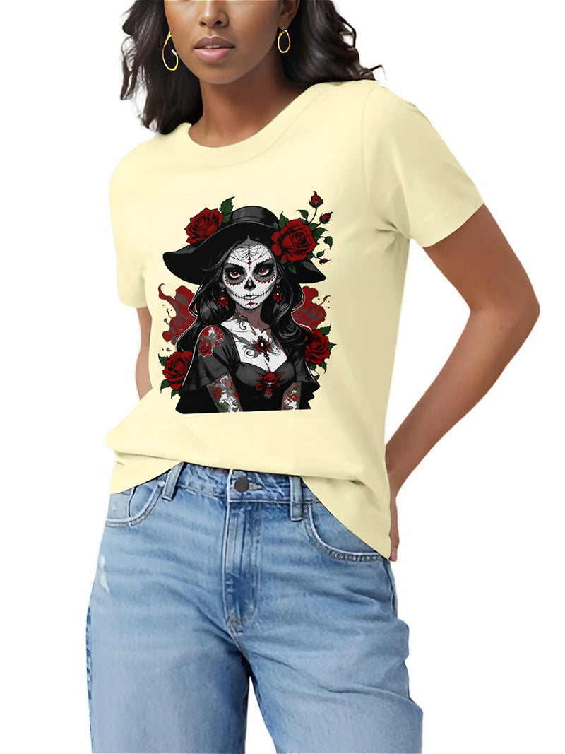 Earkoha Graphic T Shirts for Women Summer Casual Halloween Printed Tee Cotton Tops Loose Fit