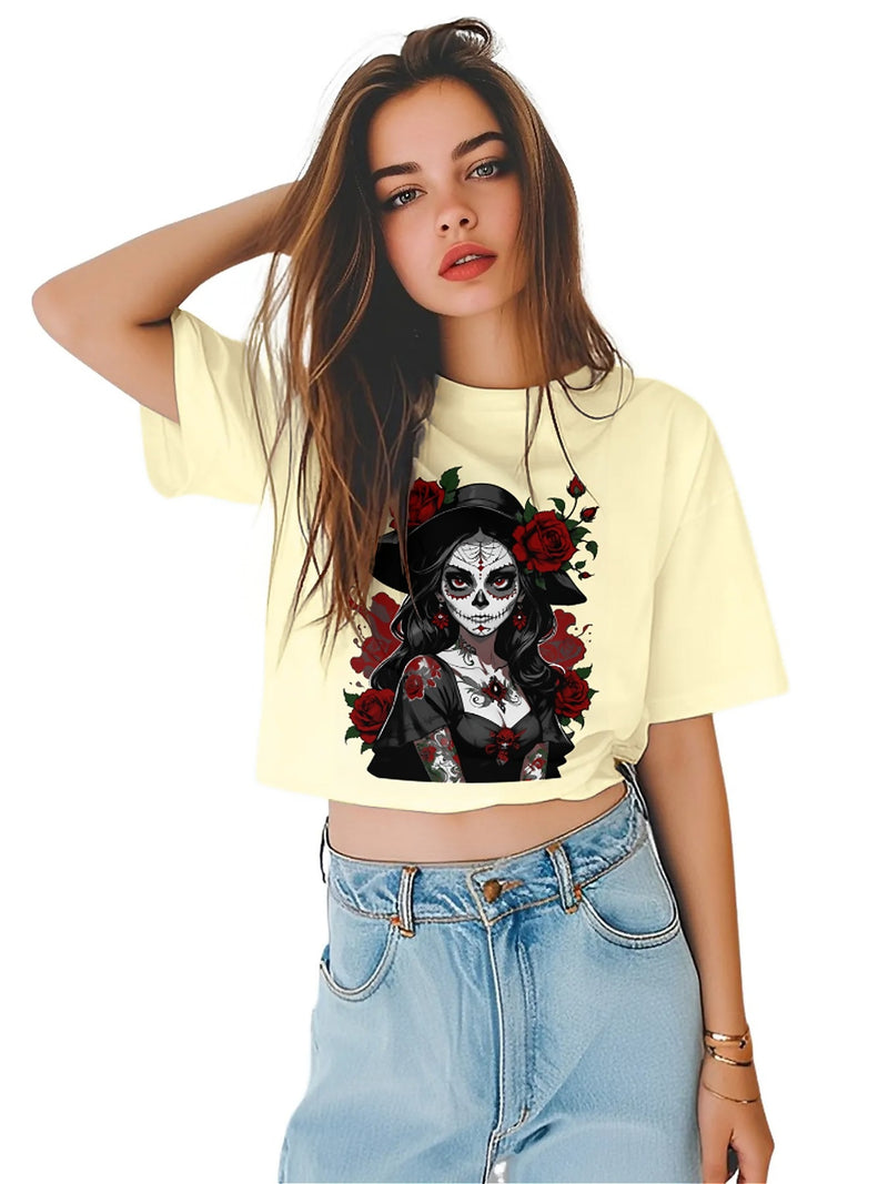 Earkoha Graphic T Shirts for Women Summer Casual Halloween Printed Tee Cotton Tops Loose Fit