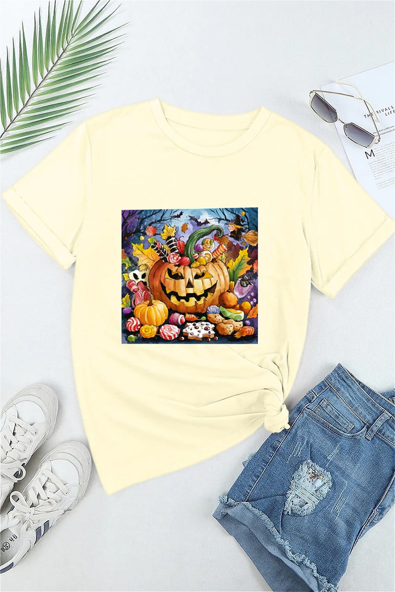 Earkoha Graphic T Shirts for Women Summer Casual Halloween Printed Tee Cotton Tops Loose Fit