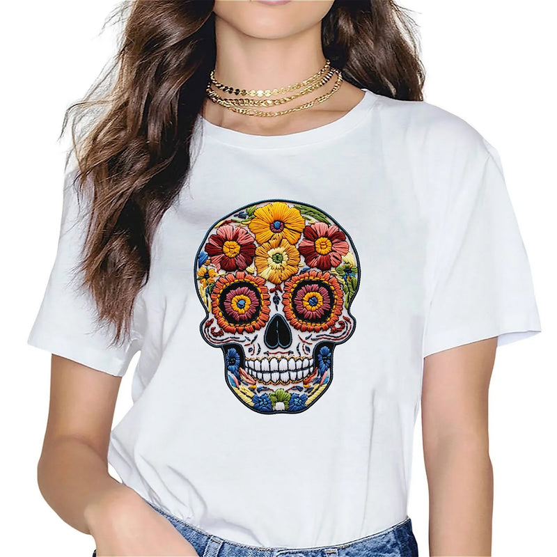 Earkoha Graphic T Shirts for Women Summer Casual Halloween Printed Tee Cotton Tops Loose Fit