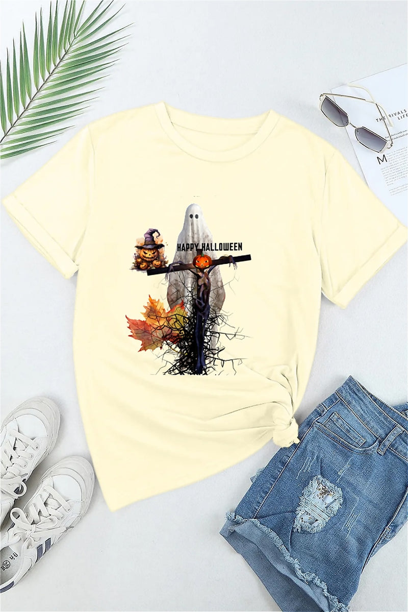 Earkoha Graphic T Shirts for Women Summer Casual Halloween Printed Tee Cotton Tops Loose Fit