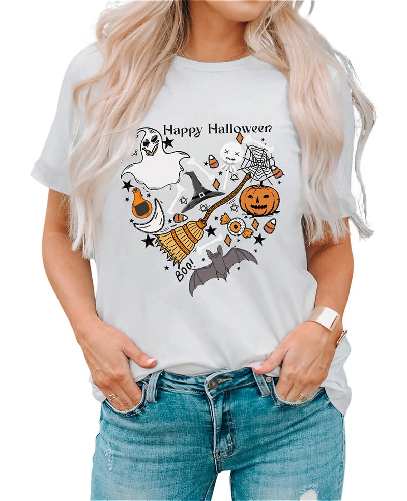 Earkoha Graphic T Shirts for Women Summer Casual Halloween Printed Tee Cotton Tops Loose Fit