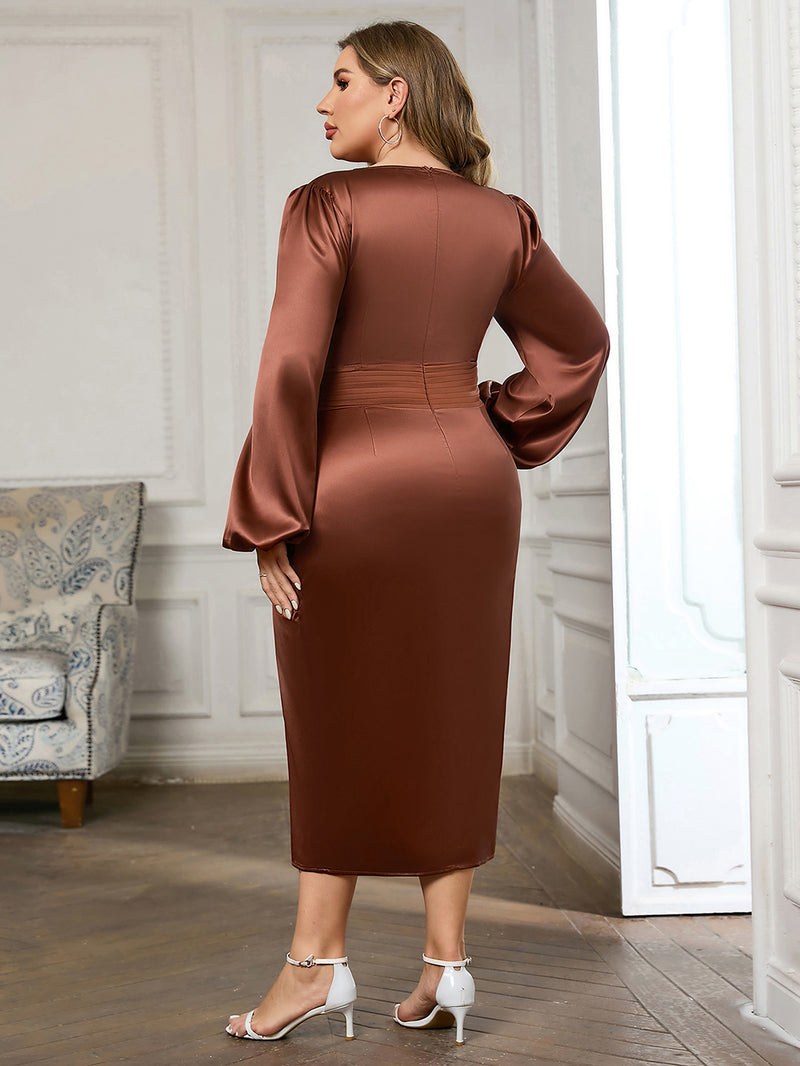 Red Brown Slinky Midi Wrap Dress