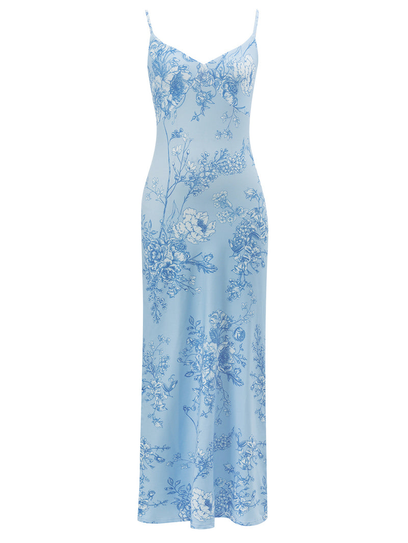 Sky Blue Floral Summer Long Dress