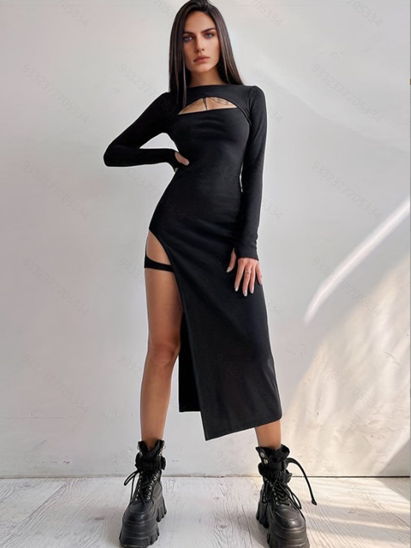 Black High Slit Body Dress