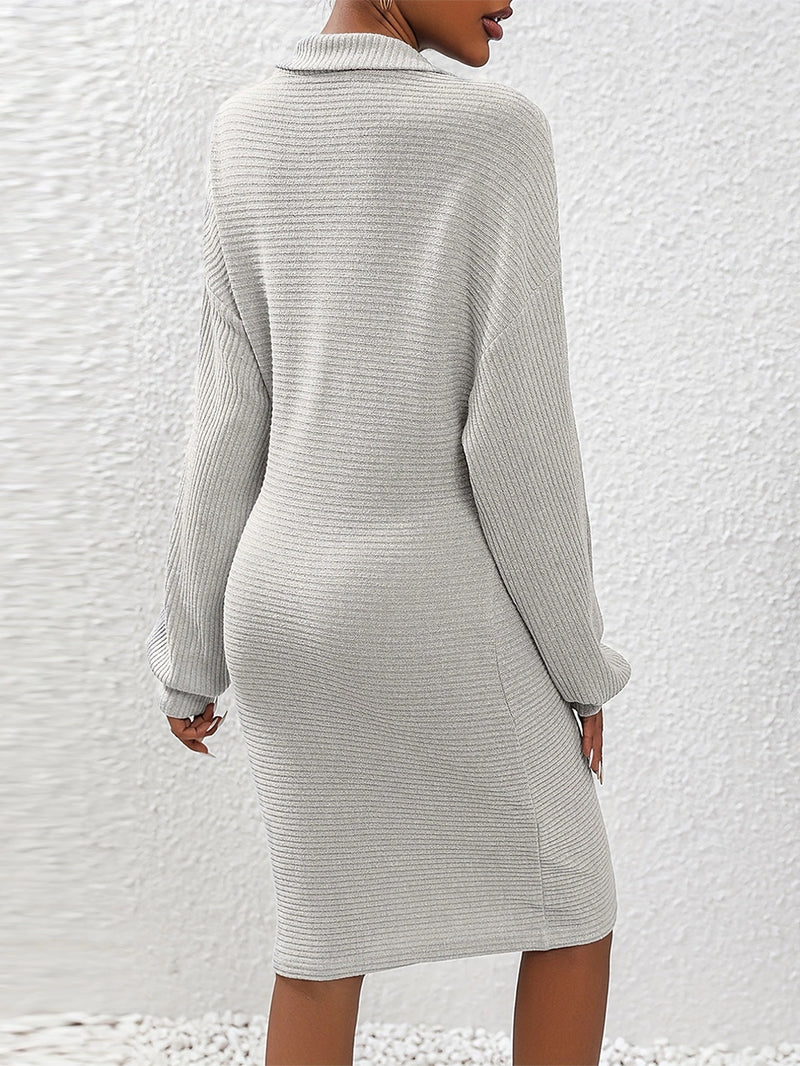 Gray Lapel Sweater Dress