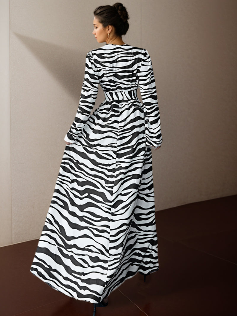 Zebra-Striped Long Women Dress