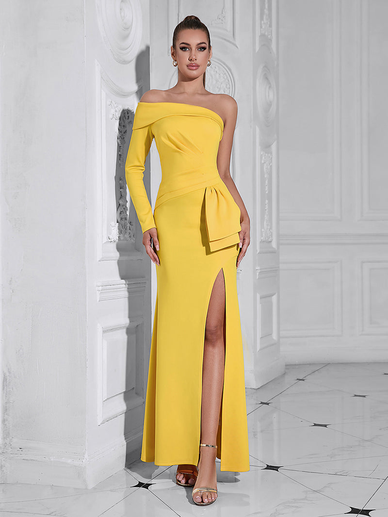 Yellow One Shoulder Long Dress