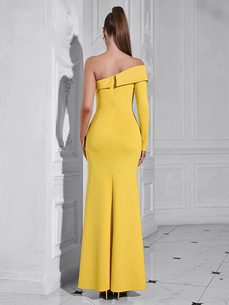 Yellow One Shoulder Long Dress