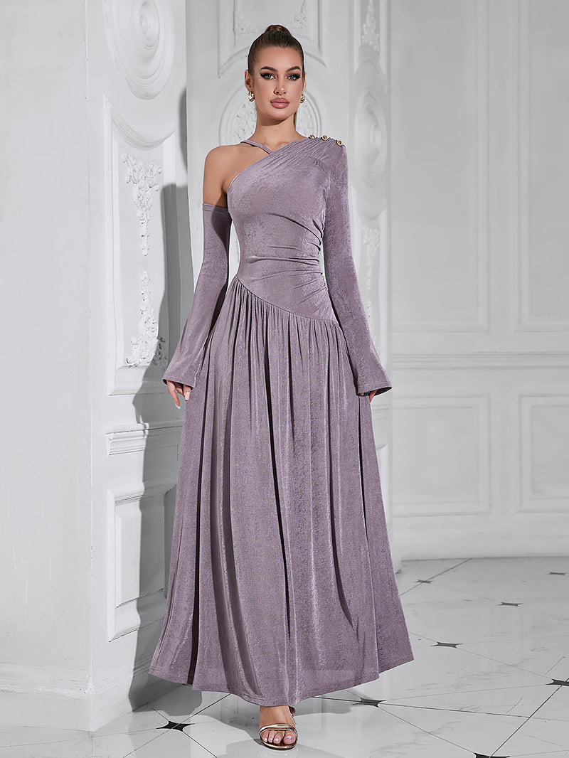 Gray Purple Asymmetrical Maxi Dress