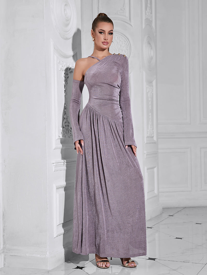 Gray Purple Asymmetrical Maxi Dress