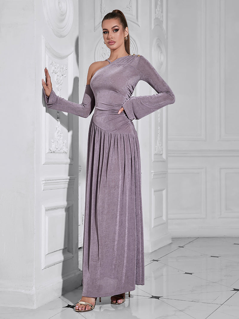 Gray Purple Asymmetrical Maxi Dress