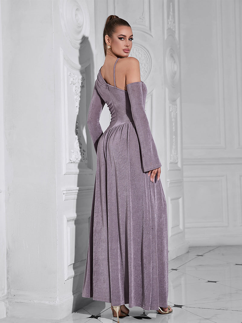 Gray Purple Asymmetrical Maxi Dress