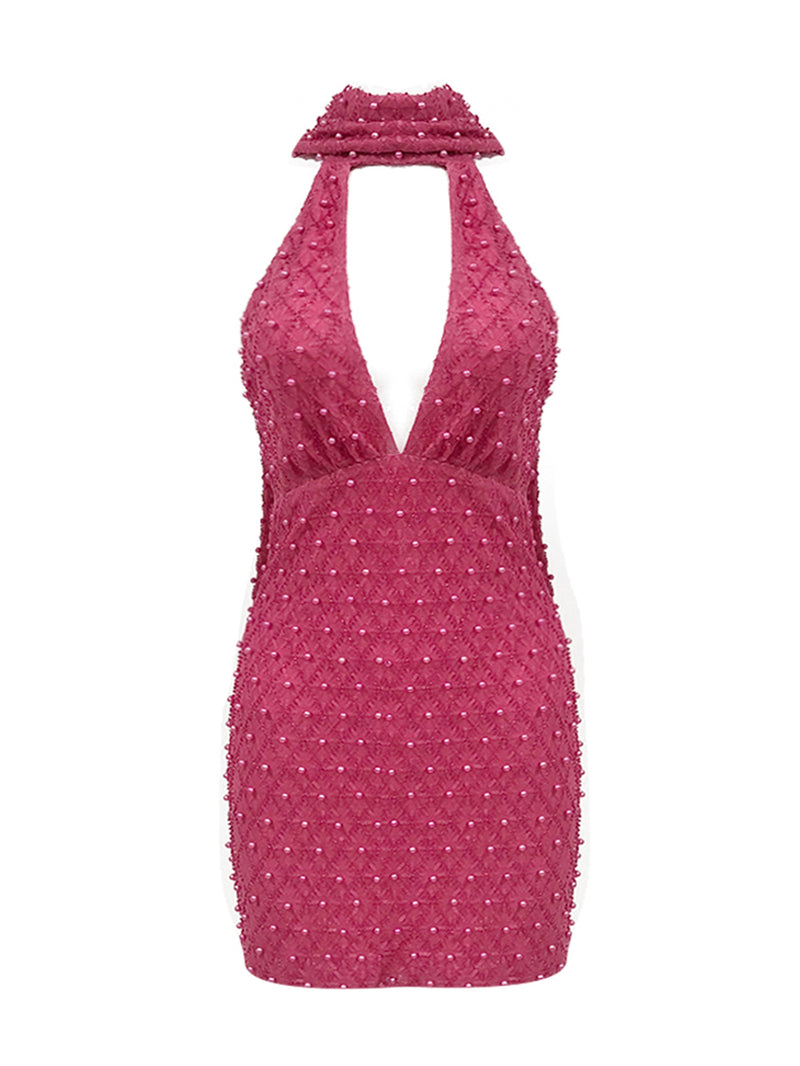 Pink Mini Mesh Sequins Dress