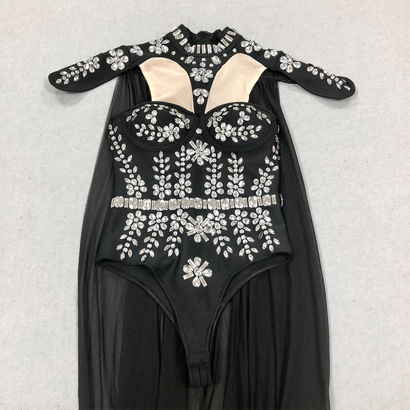 Black Ladies Sexy Jumpsuit with Rhinestones