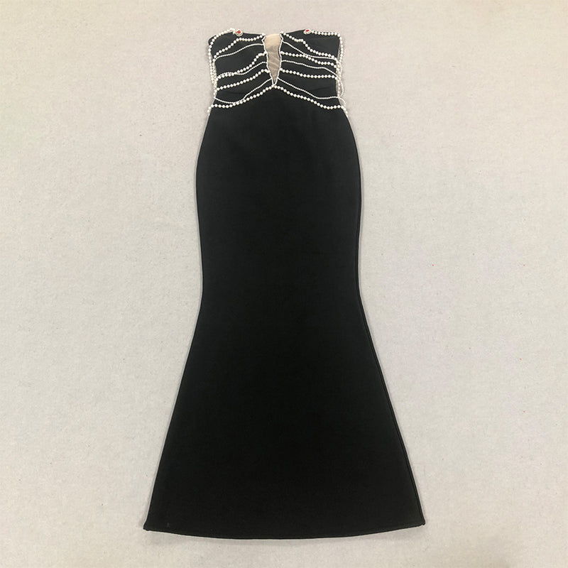 Pearl Off Shoulder Black Dress