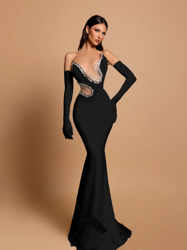 Floor-Length Rhinestone Embellished Dress