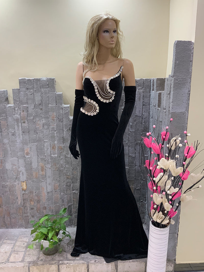 Floor-Length Rhinestone Embellished Dress