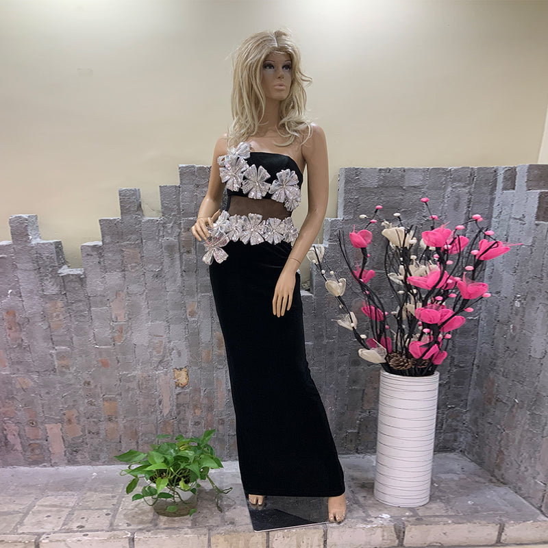 3D Flower Bustier Maxi Dress Set