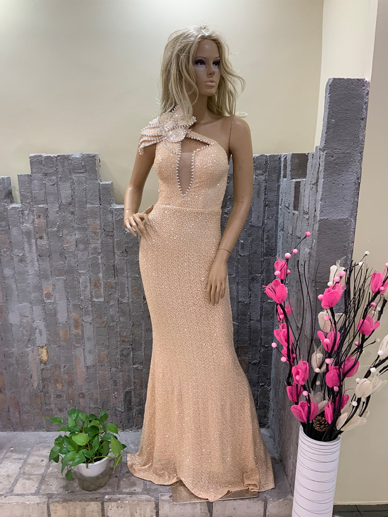 Apricot 3D Flower Draping Tail Dress