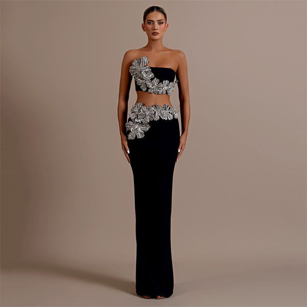 Black Sequined Maxi Bandage Set