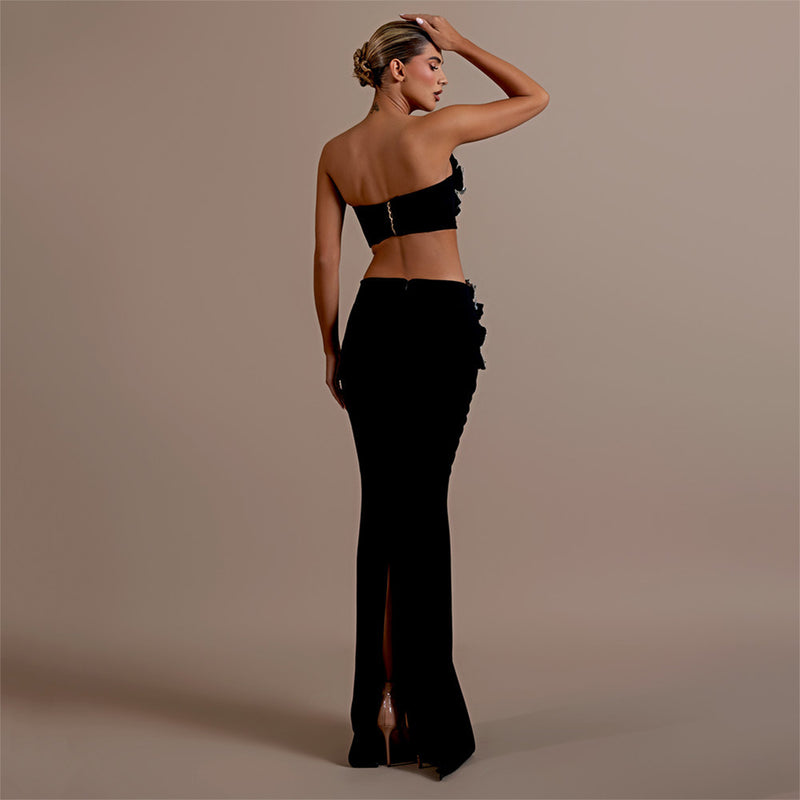 Black Sequined Maxi Bandage Set