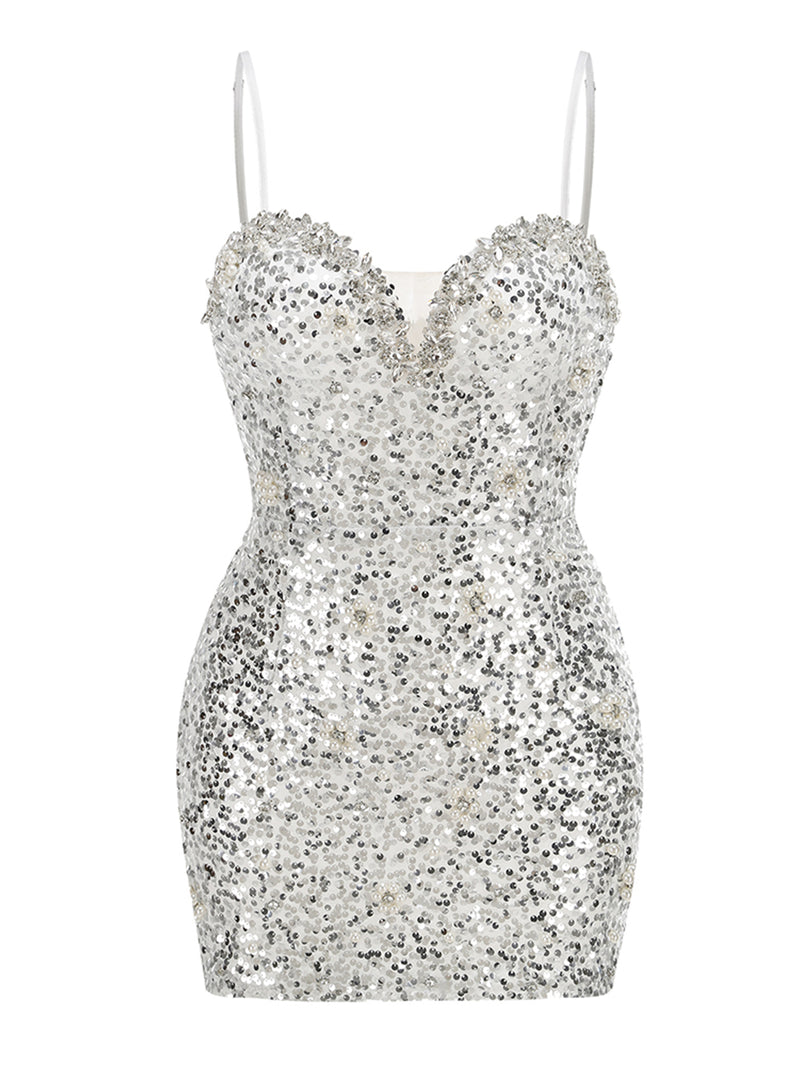 Strappy Sleeveless Sequins Mini Dress KLYF1376