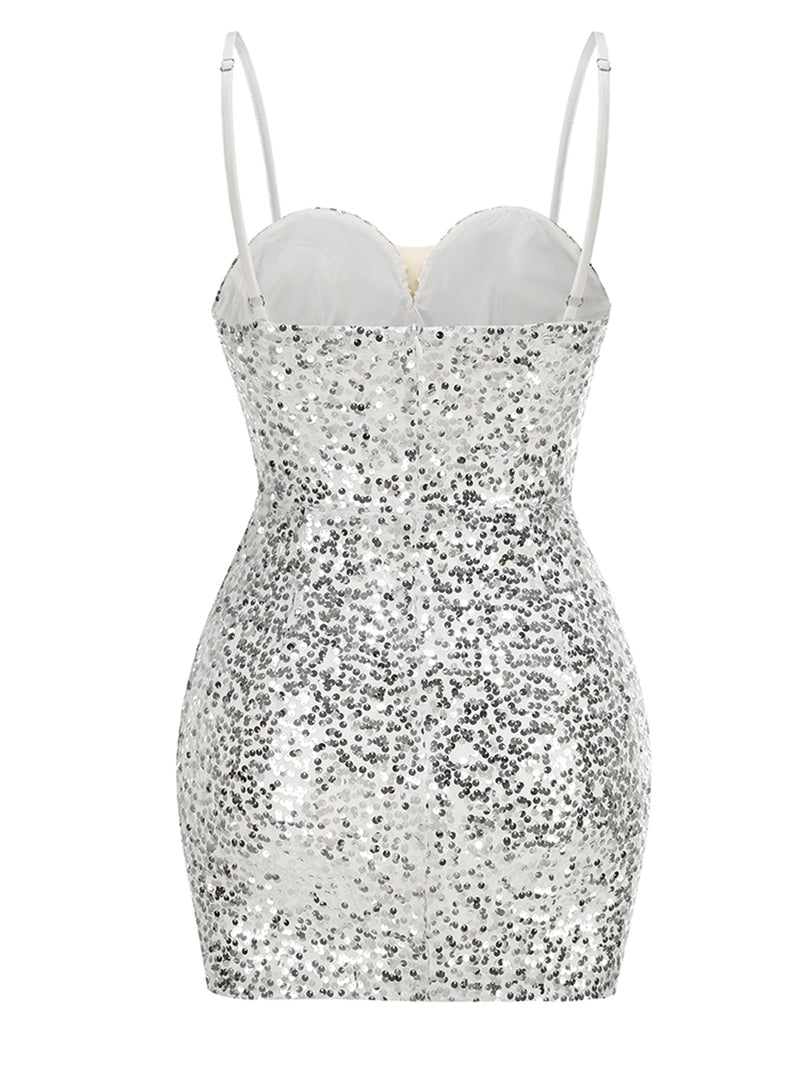 Strappy Sleeveless Sequins Mini Dress KLYF1376