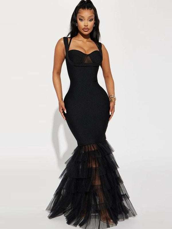 Black Bandag Dress with Tulle Fishtail