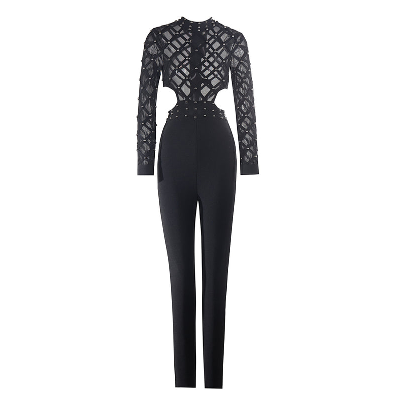 High Neck Long Sleeve Skintight Bandage Jumpsuit PZL2966