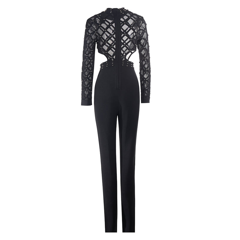 High Neck Long Sleeve Skintight Bandage Jumpsuit PZL2966