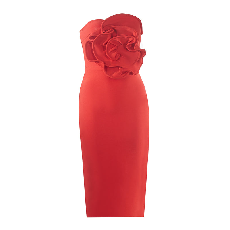 Huge 3D Flower Bandage Dress Over Knee