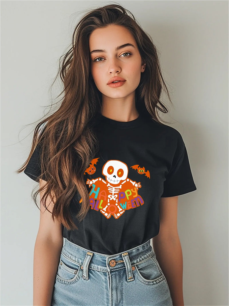 KevaMolly Graphic T Shirts for Women Summer Casual Halloween Printed Tee Cotton Tops Loose Fit