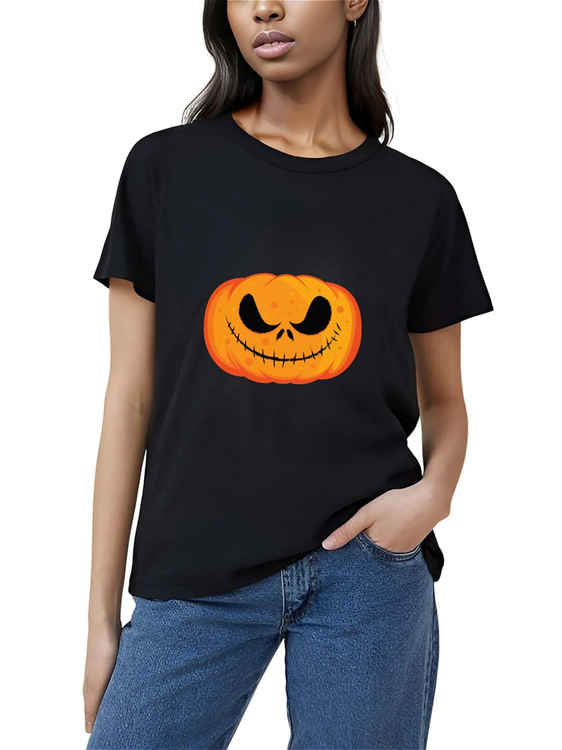 KevaMolly Graphic T Shirts for Women Summer Casual Halloween Printed Tee Cotton Tops Loose Fit