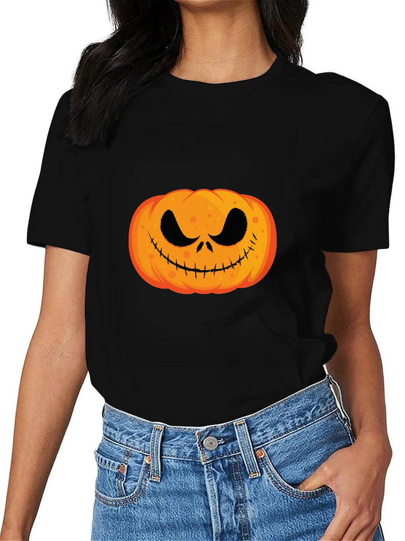 KevaMolly Graphic T Shirts for Women Summer Casual Halloween Printed Tee Cotton Tops Loose Fit