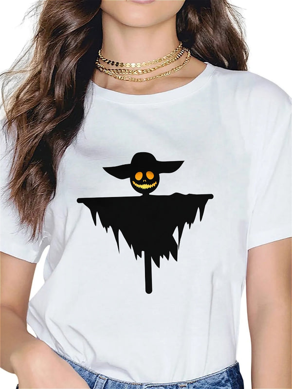 KevaMolly Graphic T Shirts for Women Summer Casual Halloween Printed Tee Cotton Tops Loose Fit