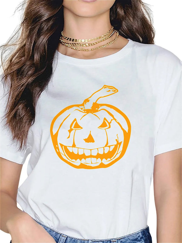 KevaMolly Graphic T Shirts for Women Summer Casual Halloween Printed Tee Cotton Tops Loose Fit