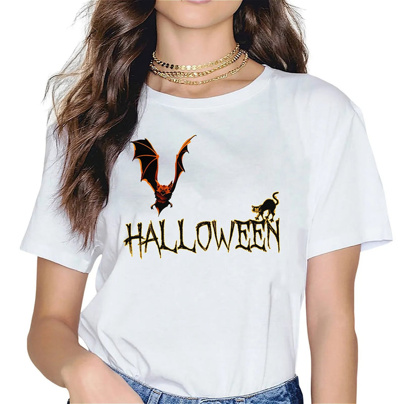 KevaMolly Graphic T Shirts for Women Summer Casual Halloween Printed Tee Cotton Tops Loose Fit