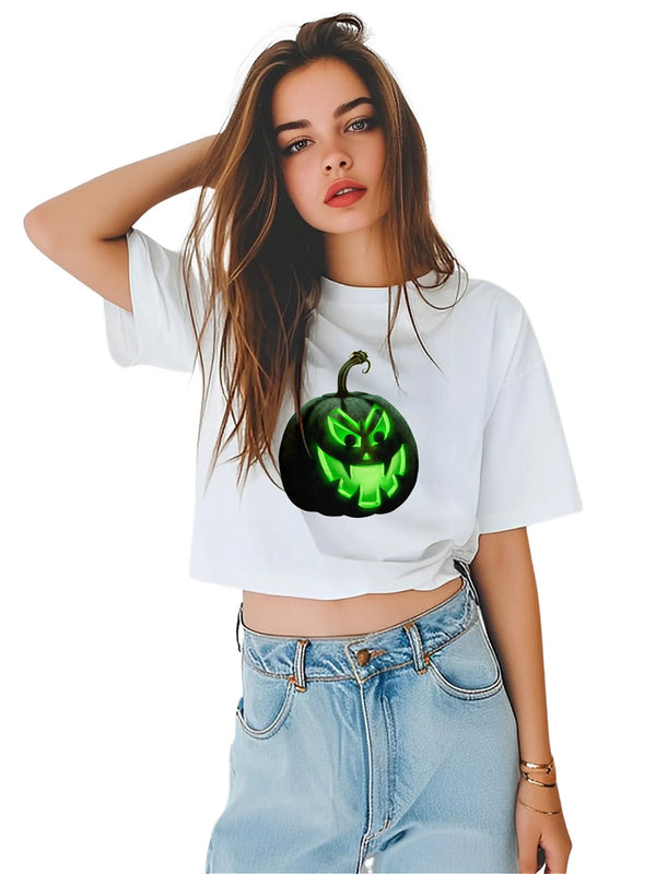 KevaMolly Graphic T Shirts for Women Summer Casual Halloween Printed Tee Cotton Tops Loose Fit